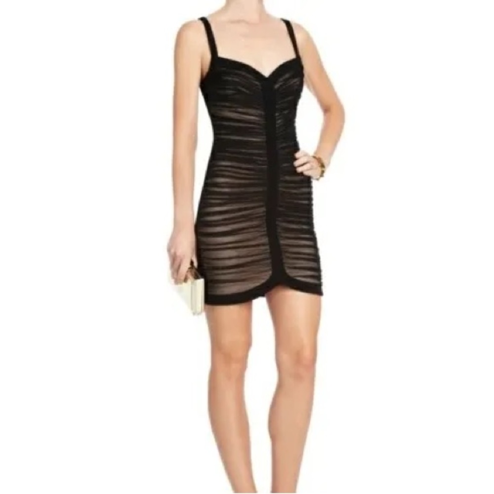 BCBG Max Azria Keylene black nude mesh dress